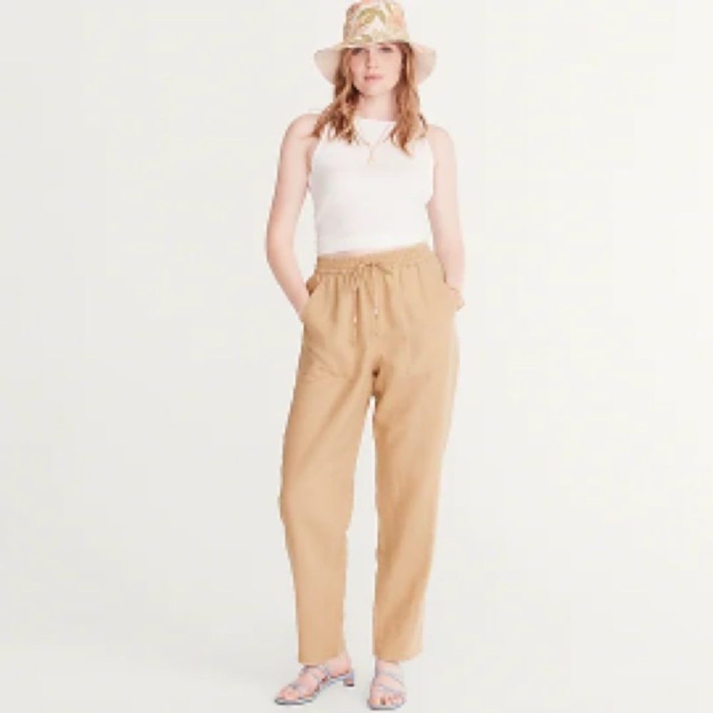 J. Crew Linen Blend Seaside Pant in Almond Biscotti